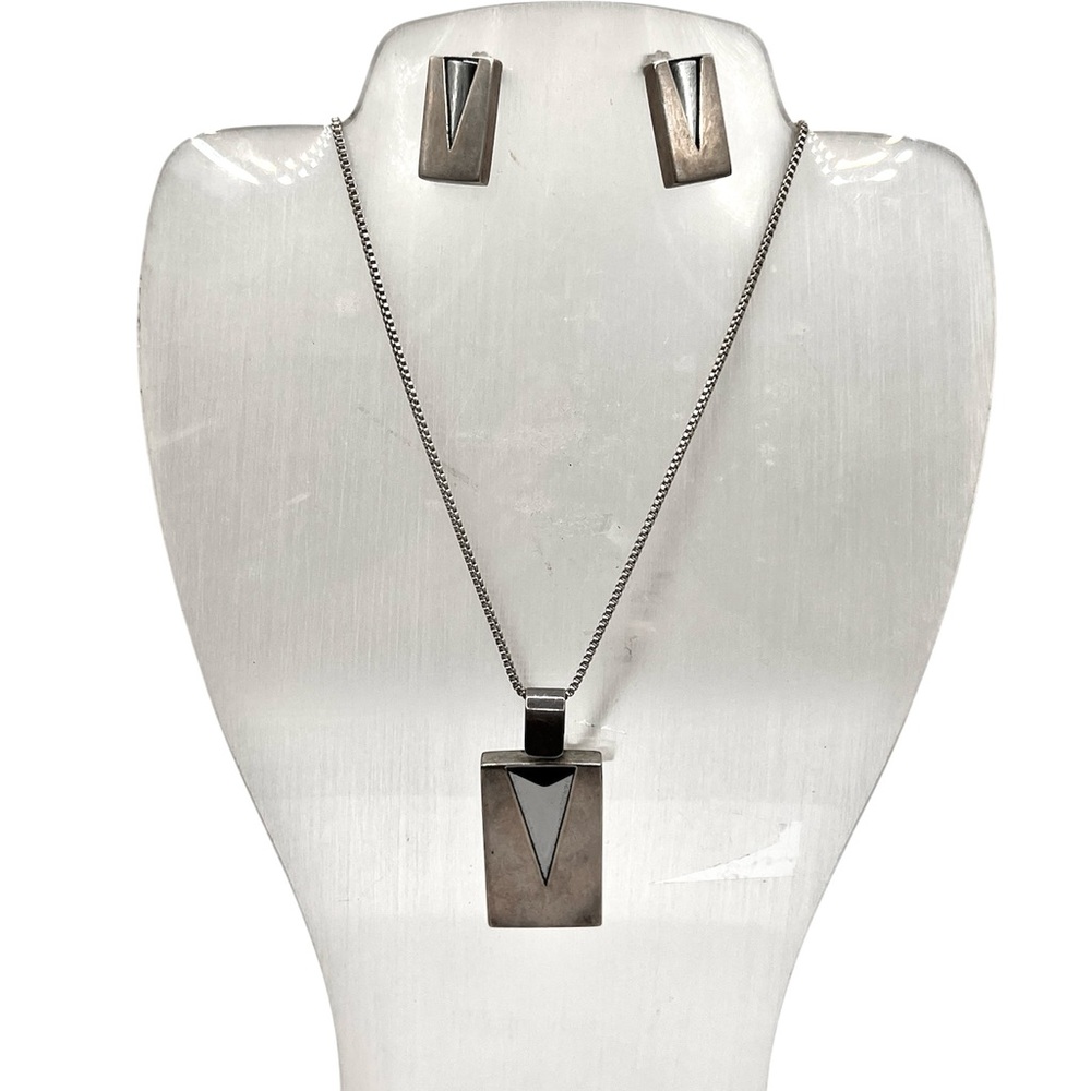 Vintage Art Deco Sterling Glass Necklace &  Earring Set